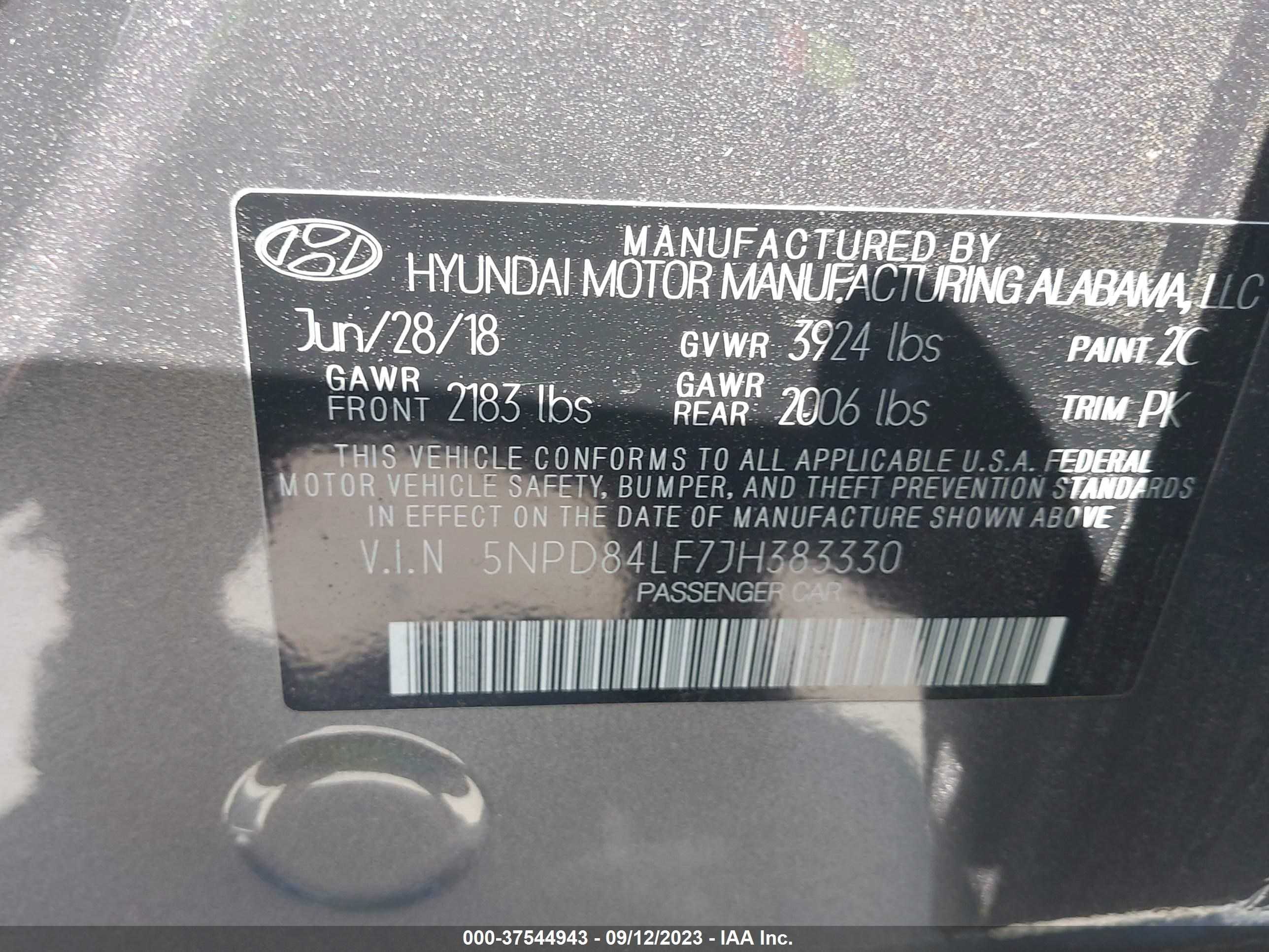 Photo 8 VIN: 5NPD84LF7JH383330 - HYUNDAI ELANTRA 