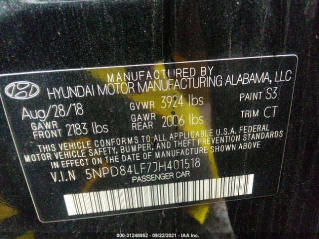 Photo 8 VIN: 5NPD84LF7JH401518 - HYUNDAI ELANTRA 