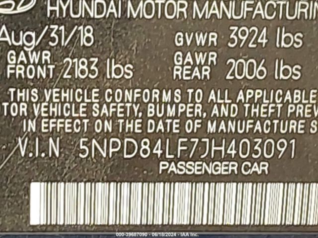 Photo 8 VIN: 5NPD84LF7JH403091 - HYUNDAI ELANTRA 