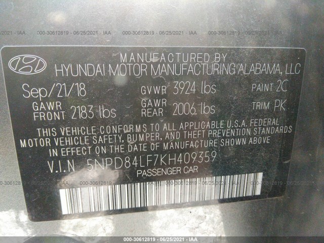 Photo 8 VIN: 5NPD84LF7KH409359 - HYUNDAI ELANTRA 