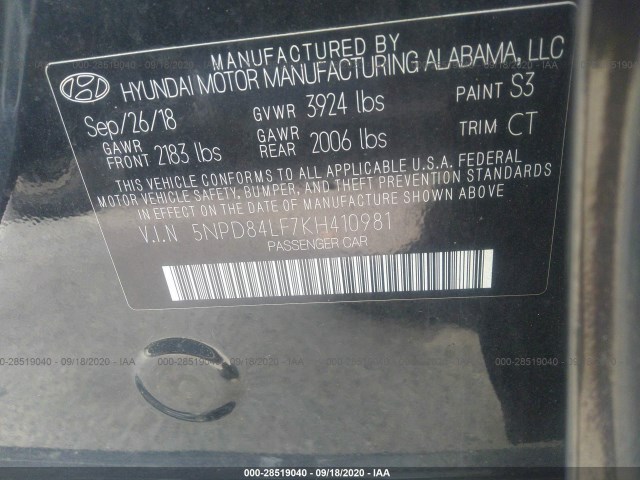 Photo 8 VIN: 5NPD84LF7KH410981 - HYUNDAI ELANTRA 