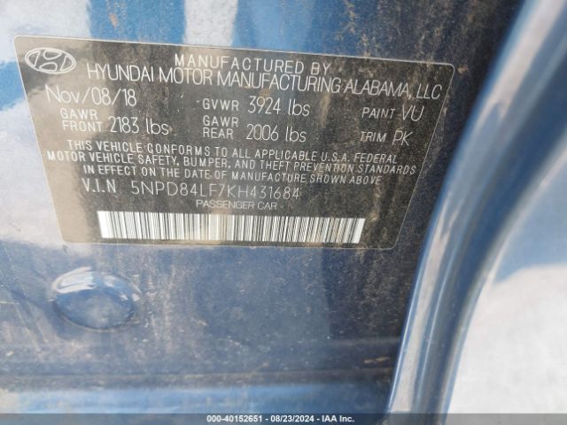 Photo 8 VIN: 5NPD84LF7KH431684 - HYUNDAI ELANTRA 