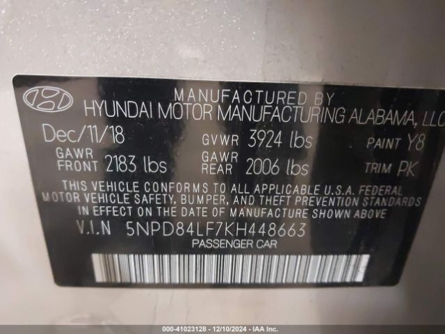 Photo 8 VIN: 5NPD84LF7KH448663 - HYUNDAI ELANTRA 