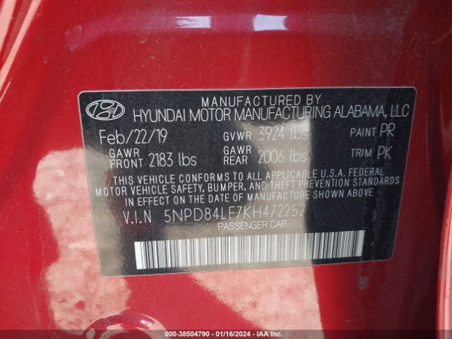 Photo 8 VIN: 5NPD84LF7KH472252 - HYUNDAI ELANTRA 