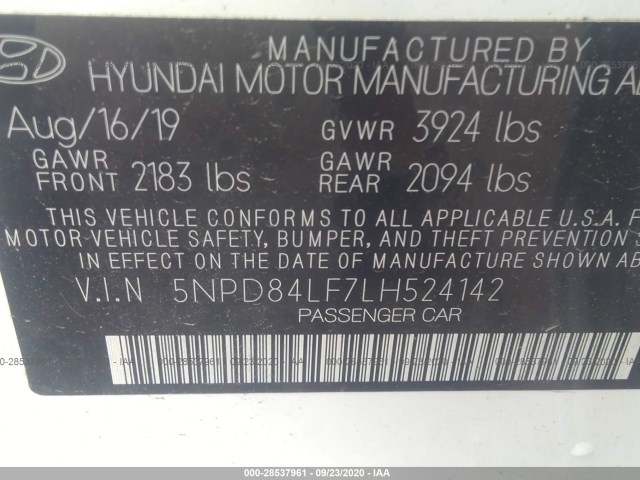 Photo 8 VIN: 5NPD84LF7LH524142 - HYUNDAI ELANTRA 