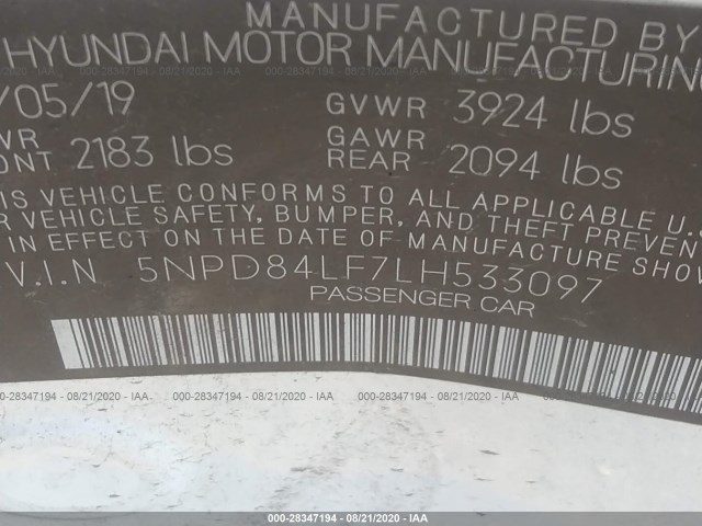 Photo 8 VIN: 5NPD84LF7LH533097 - HYUNDAI ELANTRA 