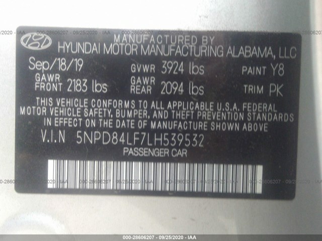 Photo 8 VIN: 5NPD84LF7LH539532 - HYUNDAI ELANTRA 