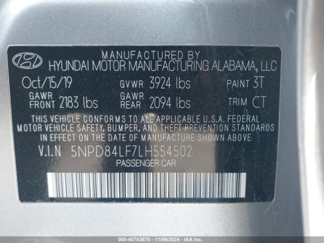 Photo 8 VIN: 5NPD84LF7LH554502 - HYUNDAI ELANTRA 