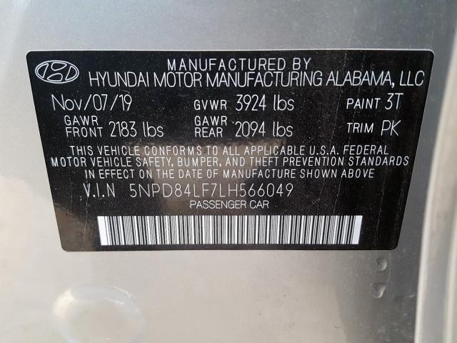 Photo 9 VIN: 5NPD84LF7LH566049 - HYUNDAI ELANTRA SE 