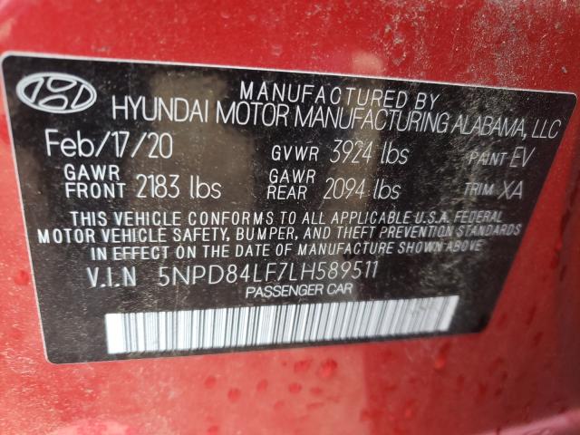 Photo 9 VIN: 5NPD84LF7LH589511 - HYUNDAI ELANTRA SE 