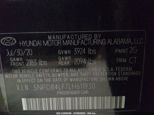 Photo 8 VIN: 5NPD84LF7LH611930 - HYUNDAI ELANTRA 