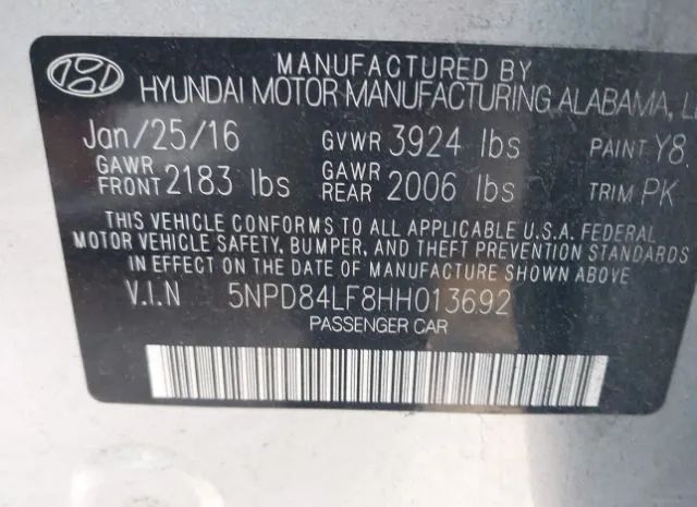 Photo 8 VIN: 5NPD84LF8HH013692 - HYUNDAI ELANTRA 