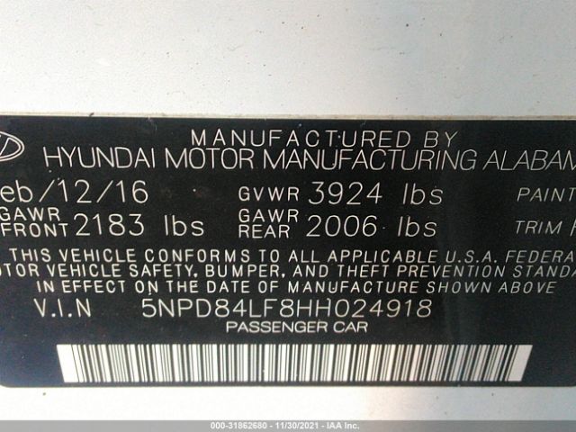 Photo 8 VIN: 5NPD84LF8HH024918 - HYUNDAI ELANTRA 