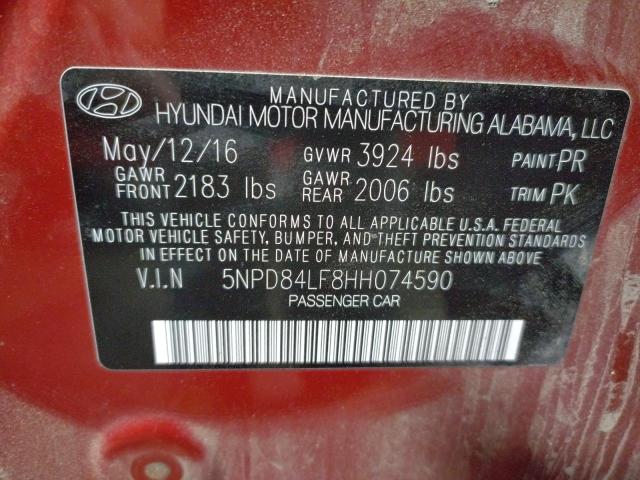 Photo 9 VIN: 5NPD84LF8HH074590 - HYUNDAI ELANTRA SE 