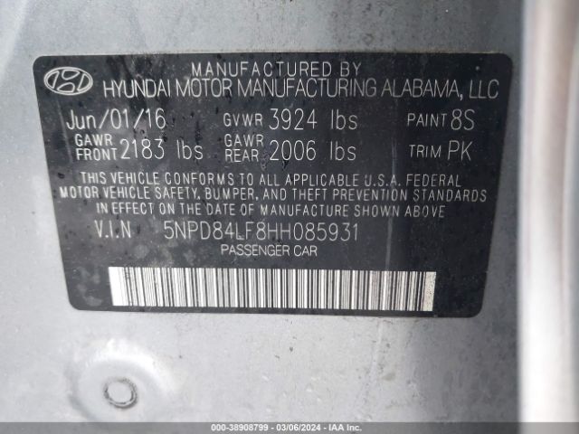 Photo 8 VIN: 5NPD84LF8HH085931 - HYUNDAI ELANTRA 