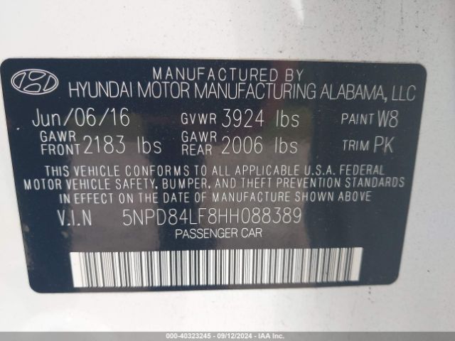 Photo 8 VIN: 5NPD84LF8HH088389 - HYUNDAI ELANTRA 