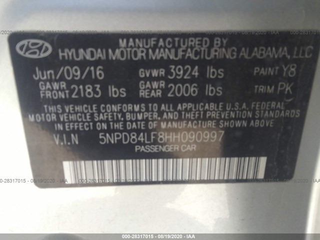 Photo 8 VIN: 5NPD84LF8HH090997 - HYUNDAI ELANTRA 