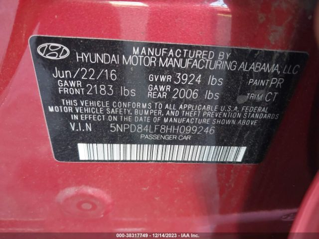 Photo 8 VIN: 5NPD84LF8HH099246 - HYUNDAI ELANTRA 