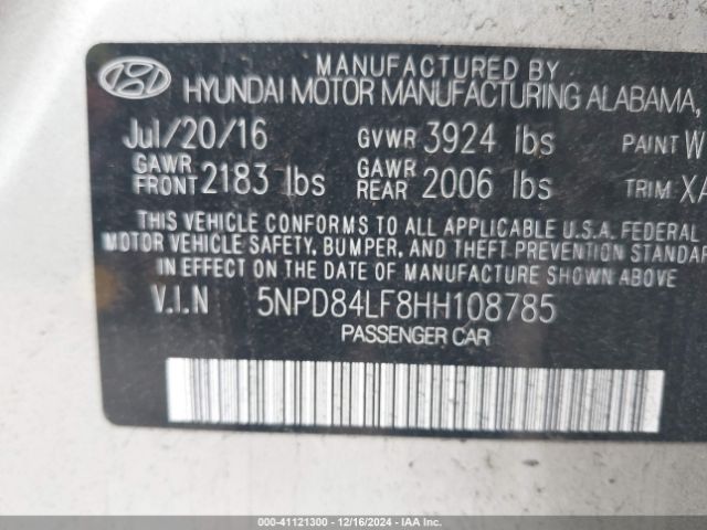 Photo 8 VIN: 5NPD84LF8HH108785 - HYUNDAI ELANTRA 