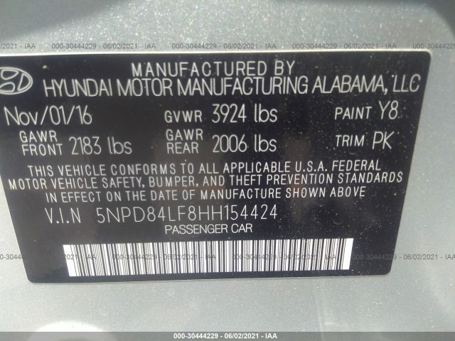 Photo 8 VIN: 5NPD84LF8HH154424 - HYUNDAI ELANTRA 