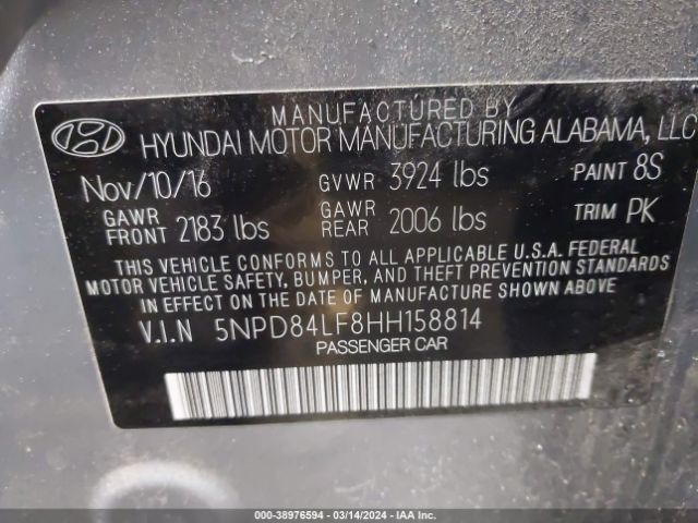 Photo 8 VIN: 5NPD84LF8HH158814 - HYUNDAI ELANTRA 