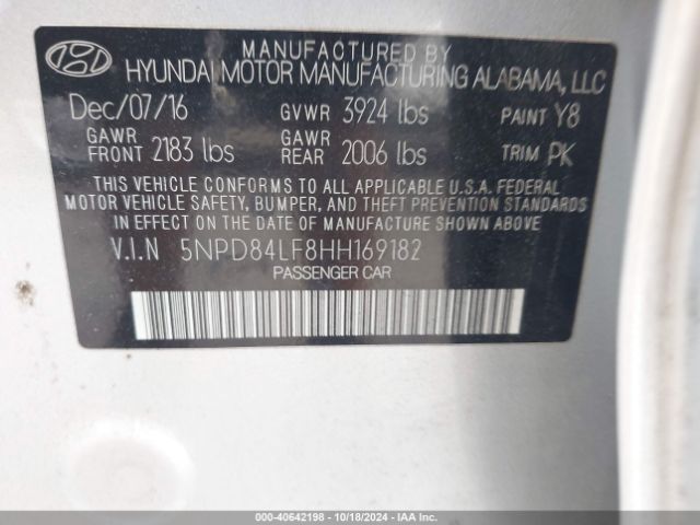 Photo 8 VIN: 5NPD84LF8HH169182 - HYUNDAI ELANTRA 