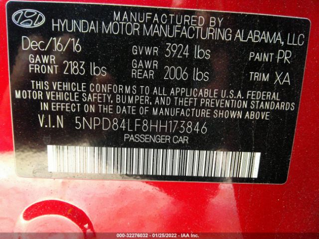 Photo 8 VIN: 5NPD84LF8HH173846 - HYUNDAI ELANTRA 