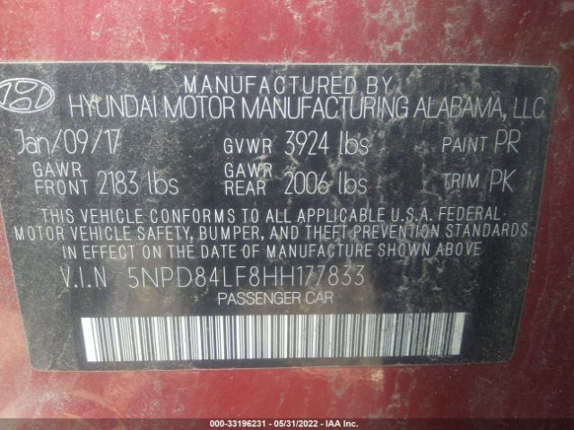 Photo 8 VIN: 5NPD84LF8HH177833 - HYUNDAI ELANTRA 