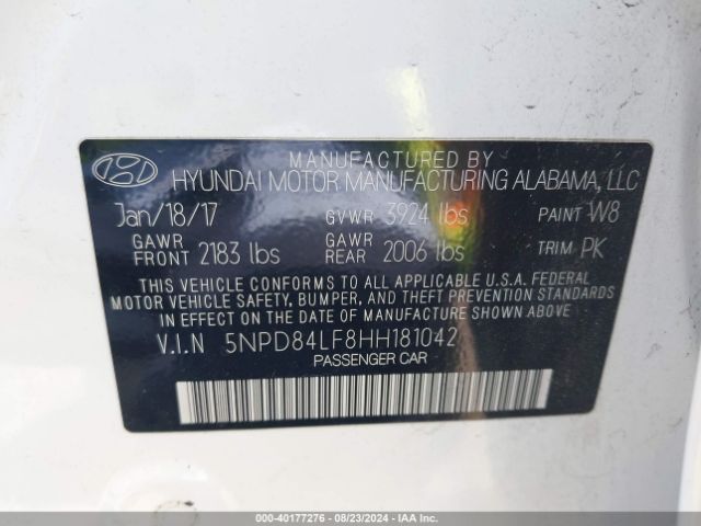 Photo 8 VIN: 5NPD84LF8HH181042 - HYUNDAI ELANTRA 