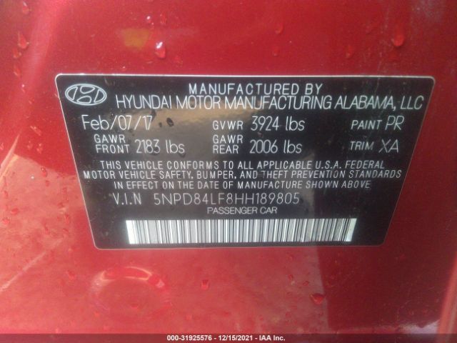 Photo 8 VIN: 5NPD84LF8HH189805 - HYUNDAI ELANTRA 