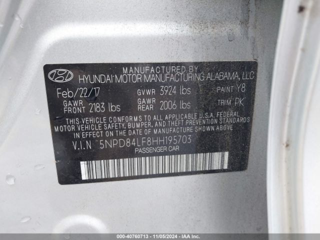 Photo 8 VIN: 5NPD84LF8HH195703 - HYUNDAI ELANTRA 