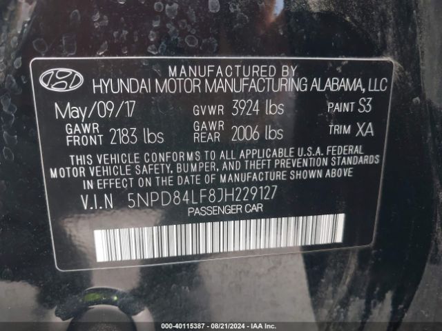 Photo 8 VIN: 5NPD84LF8JH229127 - HYUNDAI ELANTRA 