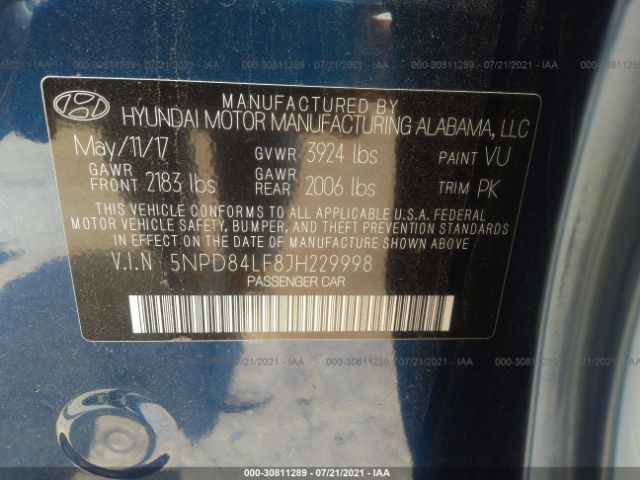 Photo 8 VIN: 5NPD84LF8JH229998 - HYUNDAI ELANTRA 