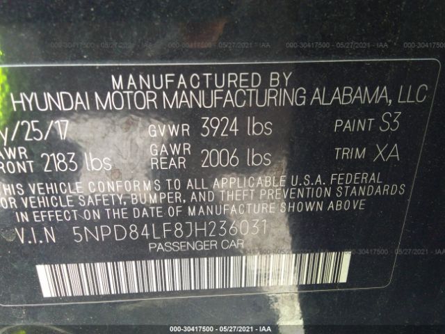 Photo 8 VIN: 5NPD84LF8JH236031 - HYUNDAI ELANTRA 