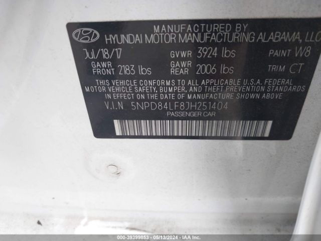 Photo 8 VIN: 5NPD84LF8JH251404 - HYUNDAI ELANTRA 