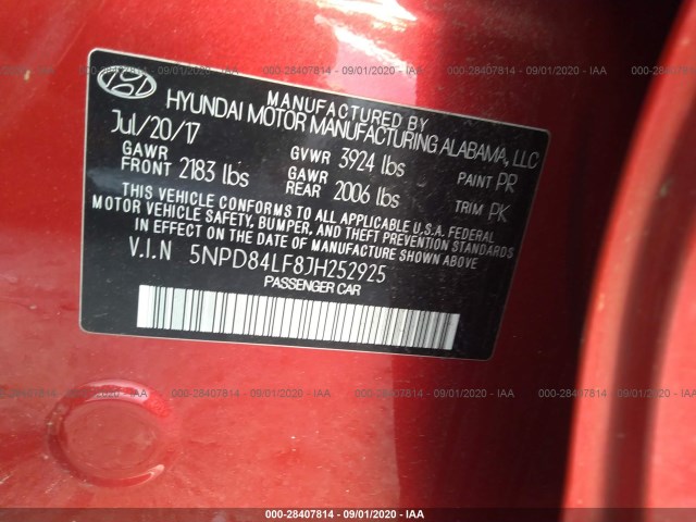 Photo 8 VIN: 5NPD84LF8JH252925 - HYUNDAI ELANTRA 