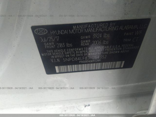 Photo 8 VIN: 5NPD84LF8JH254352 - HYUNDAI ELANTRA 