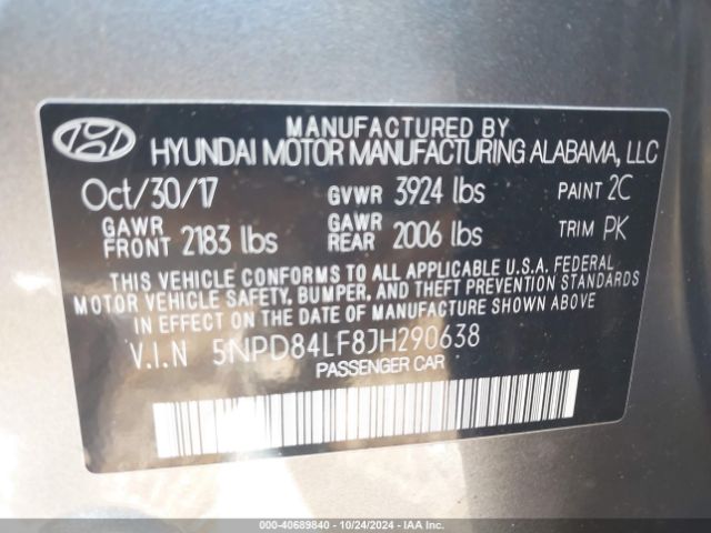 Photo 8 VIN: 5NPD84LF8JH290638 - HYUNDAI ELANTRA 