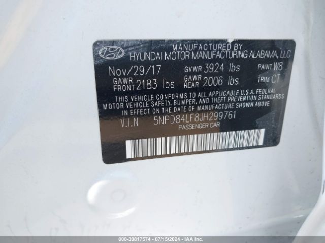 Photo 8 VIN: 5NPD84LF8JH299761 - HYUNDAI ELANTRA 