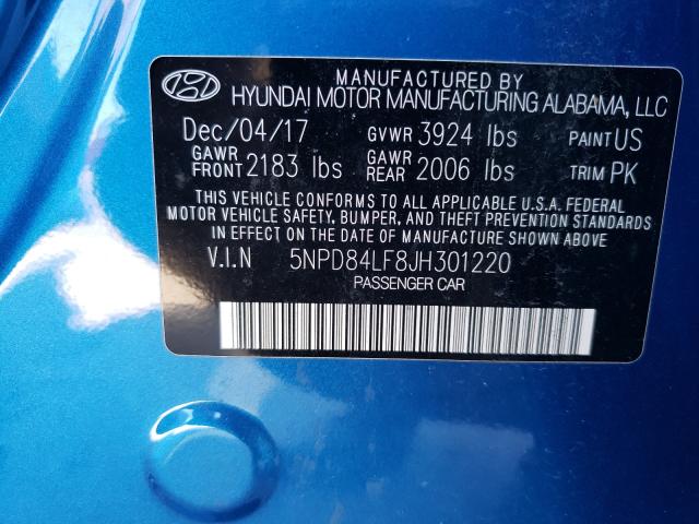 Photo 9 VIN: 5NPD84LF8JH301220 - HYUNDAI ELANTRA SE 