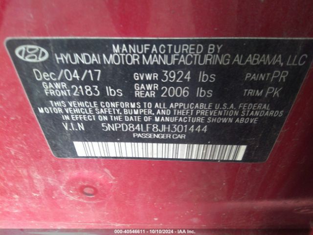 Photo 8 VIN: 5NPD84LF8JH301444 - HYUNDAI ELANTRA 