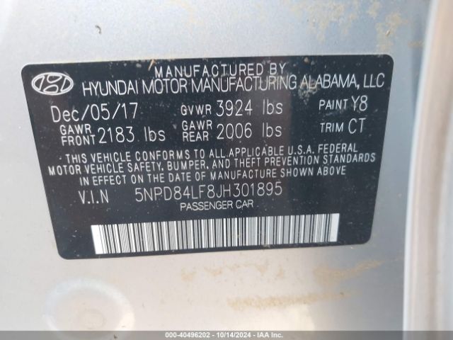 Photo 8 VIN: 5NPD84LF8JH301895 - HYUNDAI ELANTRA 