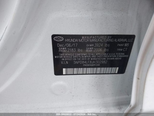 Photo 8 VIN: 5NPD84LF8JH302982 - HYUNDAI ELANTRA 