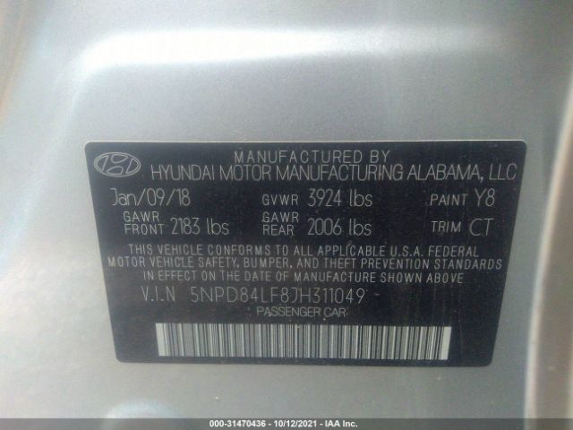 Photo 8 VIN: 5NPD84LF8JH311049 - HYUNDAI ELANTRA 