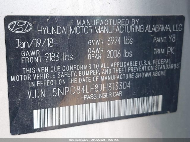 Photo 8 VIN: 5NPD84LF8JH313304 - HYUNDAI ELANTRA 