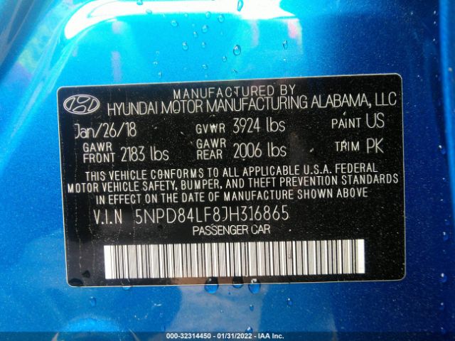 Photo 8 VIN: 5NPD84LF8JH316865 - HYUNDAI ELANTRA 