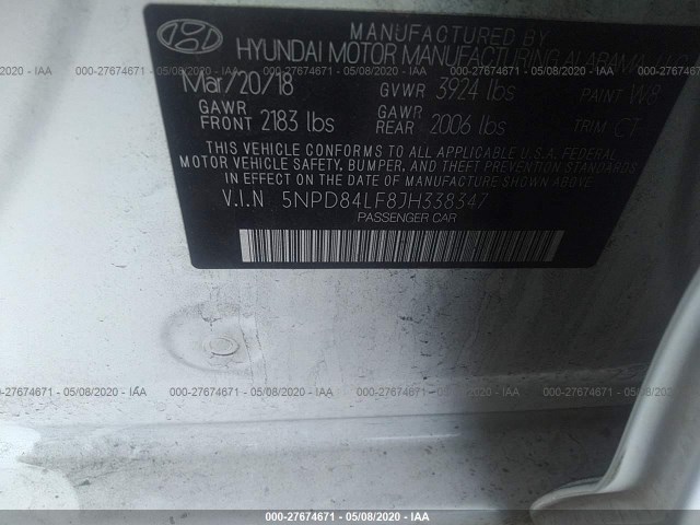 Photo 8 VIN: 5NPD84LF8JH338347 - HYUNDAI ELANTRA 