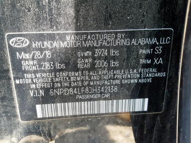 Photo 9 VIN: 5NPD84LF8JH342138 - HYUNDAI ELANTRA 