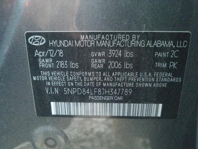 Photo 9 VIN: 5NPD84LF8JH347789 - HYUNDAI ELANTRA SE 