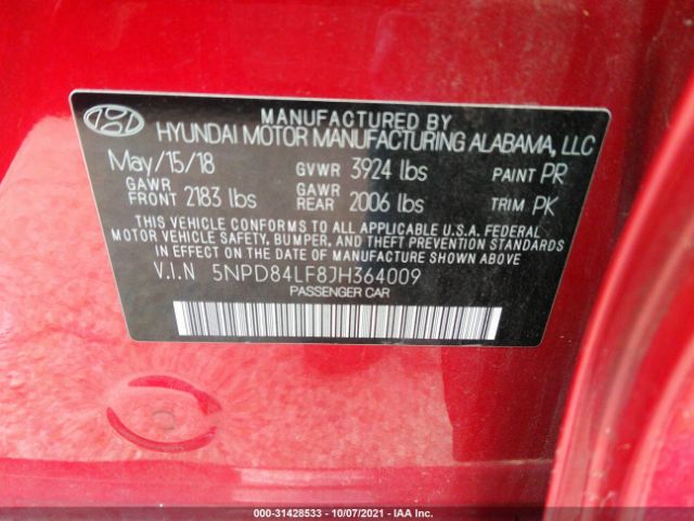 Photo 8 VIN: 5NPD84LF8JH364009 - HYUNDAI ELANTRA 